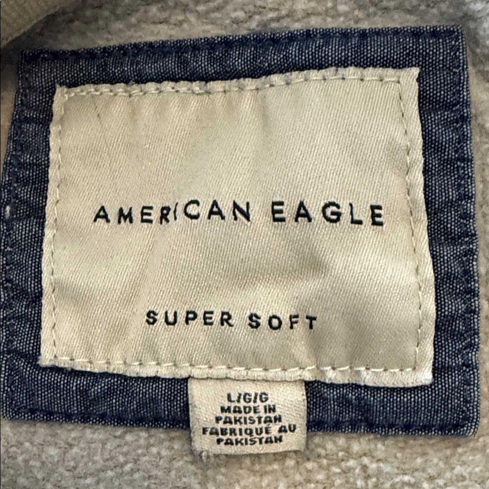 American Eagle Super Soft Hoodie Beige Pullover Kangaroo Pocket Cozy‎ - Size L - Picture 7 of 8